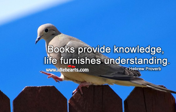 Books provide knowledge, life furnishes understanding. Hebrew Proverbs Image