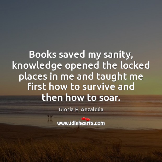 Books saved my sanity, knowledge opened the locked places in me and Gloria E. Anzaldúa Picture Quote