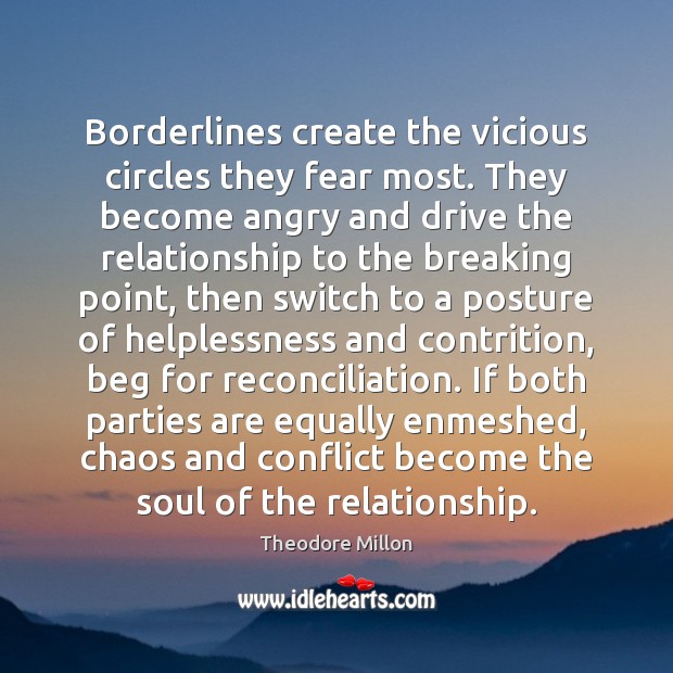 Borderlines create the vicious circles they fear most. They become angry and Theodore Millon Picture Quote
