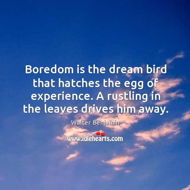 Boredom is the dream bird that hatches the egg of experience. Walter Benjamin Picture Quote