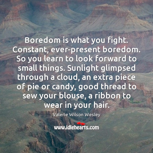Boredom is what you fight. Constant, ever-present boredom. So you learn to Valerie Wilson Wesley Picture Quote