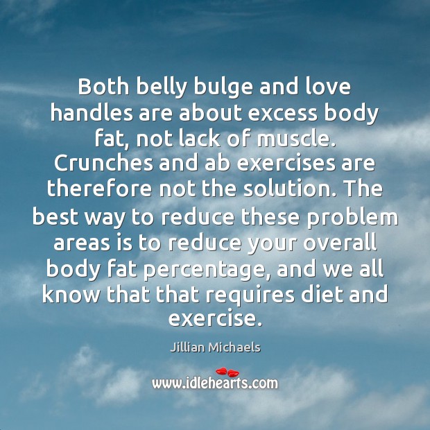 Both belly bulge and love handles are about excess body fat, not Jillian Michaels Picture Quote