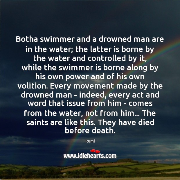 Botha swimmer and a drowned man are in the water; the latter Image