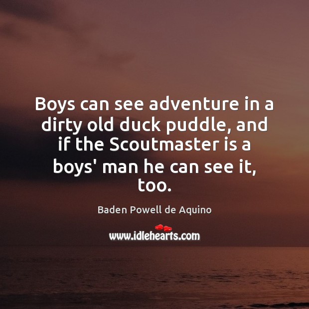 Boys can see adventure in a dirty old duck puddle, and if Image