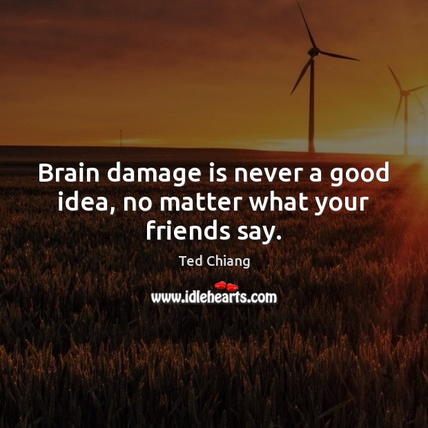Brain damage is never a good idea, no matter what your friends say. Ted Chiang Picture Quote