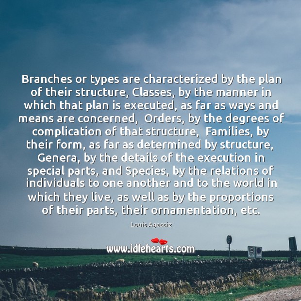 Branches or types are characterized by the plan of their structure, Classes, Louis Agassiz Picture Quote