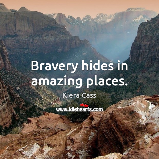 Bravery hides in amazing places. Kiera Cass Picture Quote