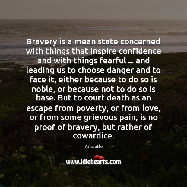 Bravery is a mean state concerned with things that inspire confidence and Aristotle Picture Quote