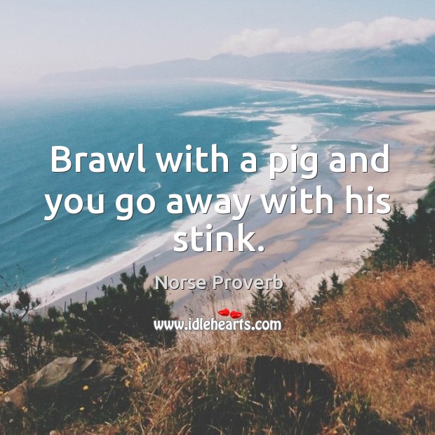 Brawl with a pig and you go away with his stink. Norse Proverbs Image