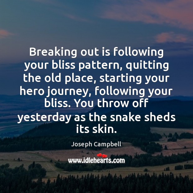 Breaking out is following your bliss pattern, quitting the old place, starting Image