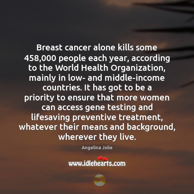 Breast cancer alone kills some 458,000 people each year, according to the World Income Quotes Image
