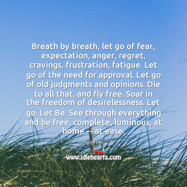 Breath by breath, let go of fear, expectation, anger, regret, cravings, frustration, 