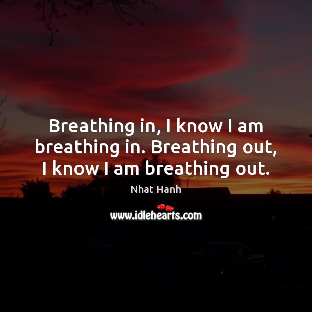Breathing in, I know I am breathing in. Breathing out, I know I am breathing out. Nhat Hanh Picture Quote