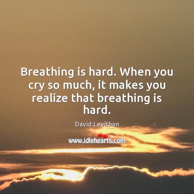 Breathing is hard. When you cry so much, it makes you realize that breathing is hard. David Levithan Picture Quote