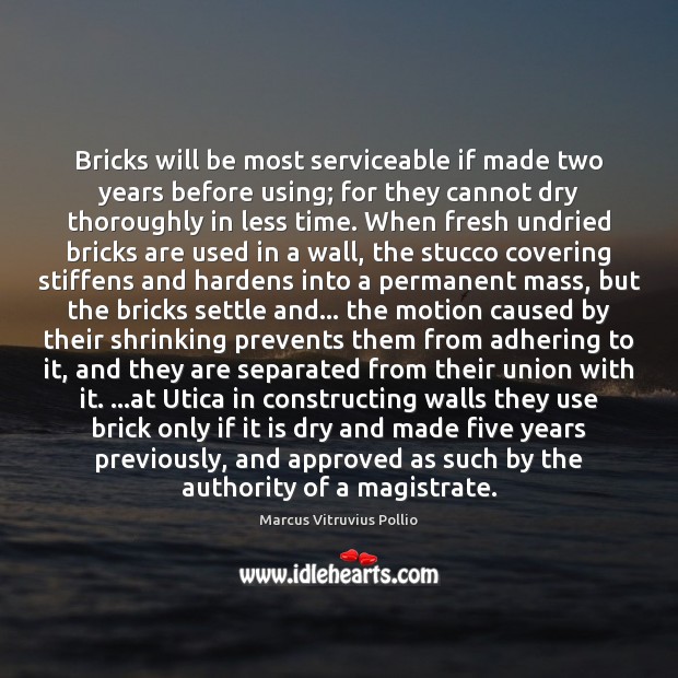 Bricks will be most serviceable if made two years before using; for Marcus Vitruvius Pollio Picture Quote
