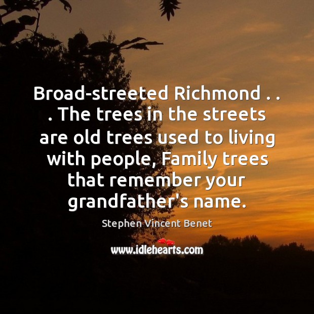 Broad-streeted Richmond . . . The trees in the streets are old trees used to Stephen Vincent Benet Picture Quote