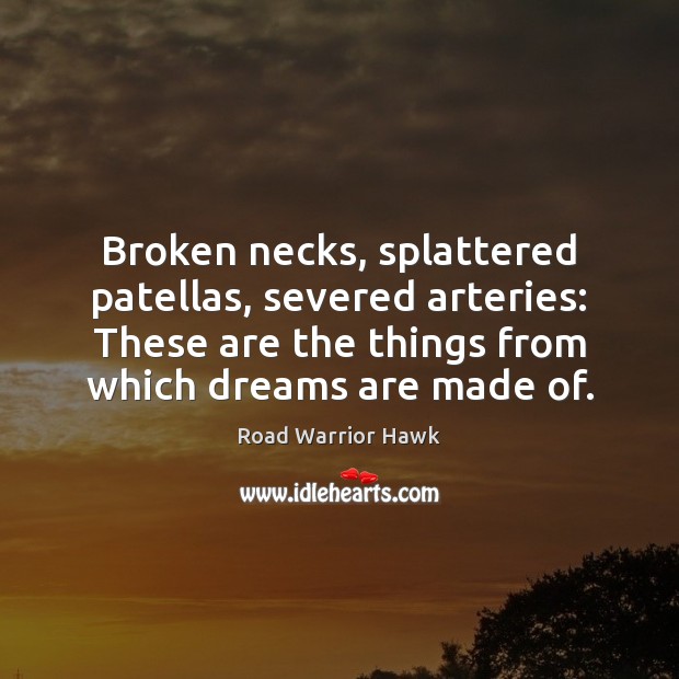 Broken necks, splattered patellas, severed arteries: These are the things from which 
