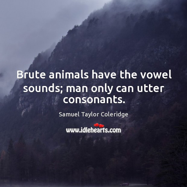 Brute animals have the vowel sounds; man only can utter consonants. Samuel Taylor Coleridge Picture Quote