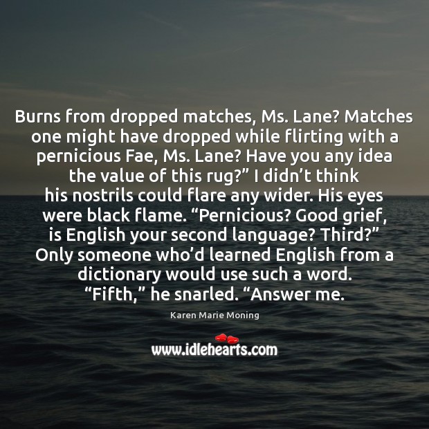 Burns from dropped matches, Ms. Lane? Matches one might have dropped while Karen Marie Moning Picture Quote