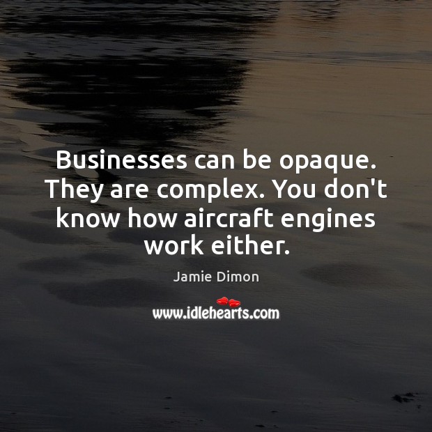 Businesses can be opaque. They are complex. You don’t know how aircraft Jamie Dimon Picture Quote