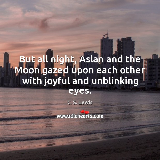 But all night, Aslan and the Moon gazed upon each other with joyful and unblinking eyes. Image