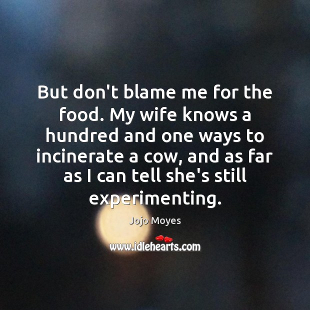 But don’t blame me for the food. My wife knows a hundred Jojo Moyes Picture Quote