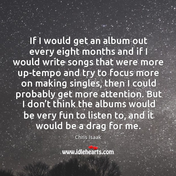 But I don’t think the albums would be very fun to listen to, and it would be a drag for me. Chris Isaak Picture Quote