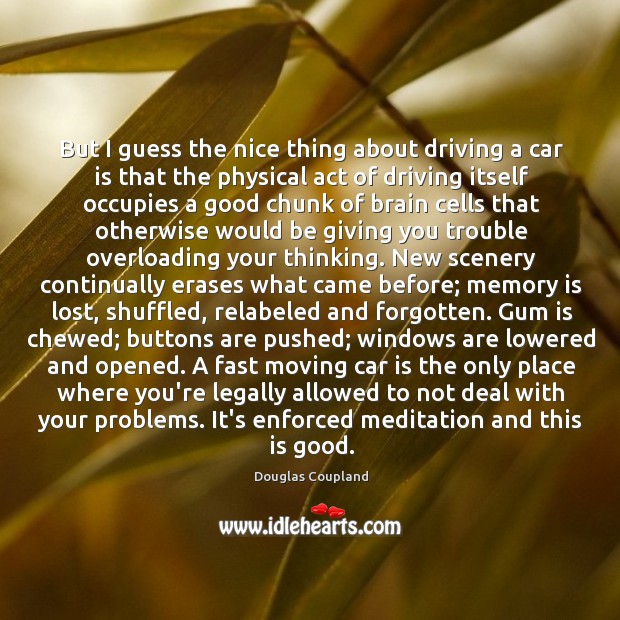 But I guess the nice thing about driving a car is that Douglas Coupland Picture Quote