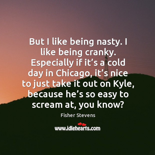 But I like being nasty. I like being cranky. Especially if it’s a cold day in chicago Fisher Stevens Picture Quote
