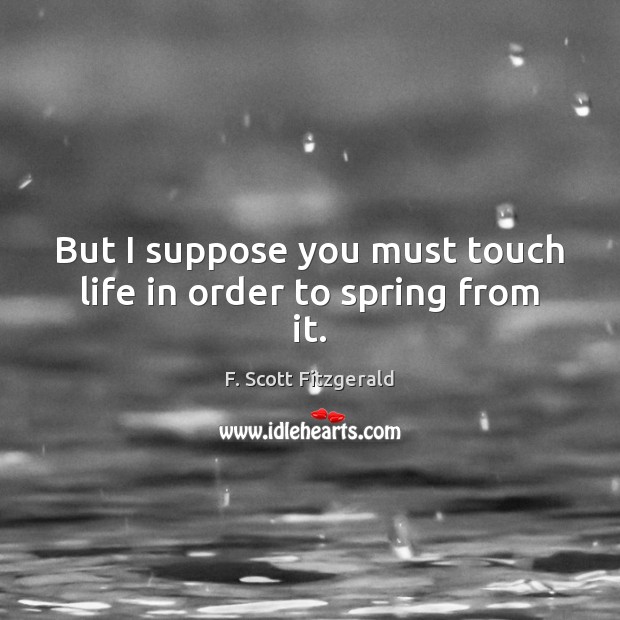 But I suppose you must touch life in order to spring from it. F. Scott Fitzgerald Picture Quote