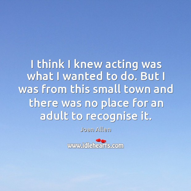 But I was from this small town and there was no place for an adult to recognise it. Joan Allen Picture Quote