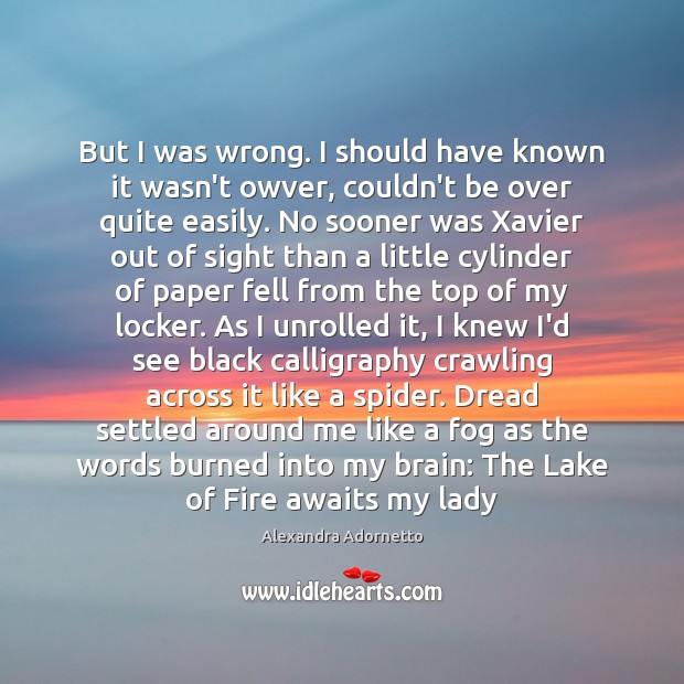 But I was wrong. I should have known it wasn’t owver, couldn’t Alexandra Adornetto Picture Quote