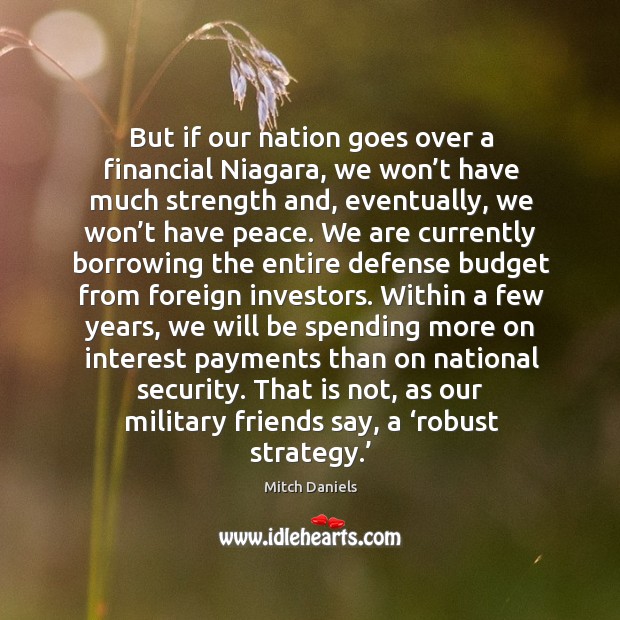 But if our nation goes over a financial niagara, we won’t have much strength and, eventually Mitch Daniels Picture Quote
