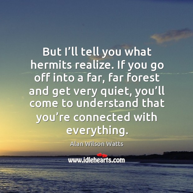 But I’ll tell you what hermits realize. If you go off into a far, far forest and get very Alan Wilson Watts Picture Quote