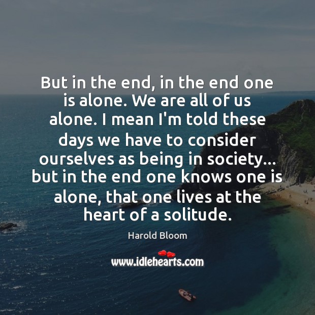 But in the end, in the end one is alone. We are Harold Bloom Picture Quote