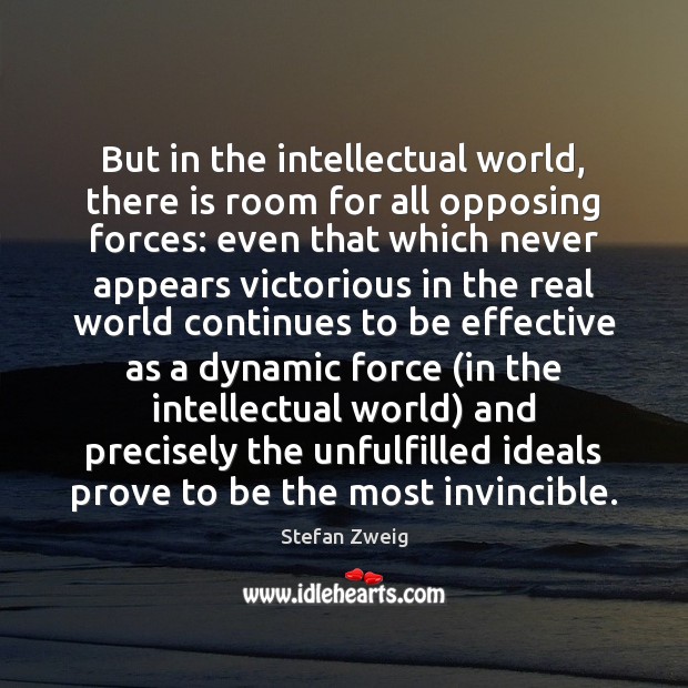 But in the intellectual world, there is room for all opposing forces: Stefan Zweig Picture Quote