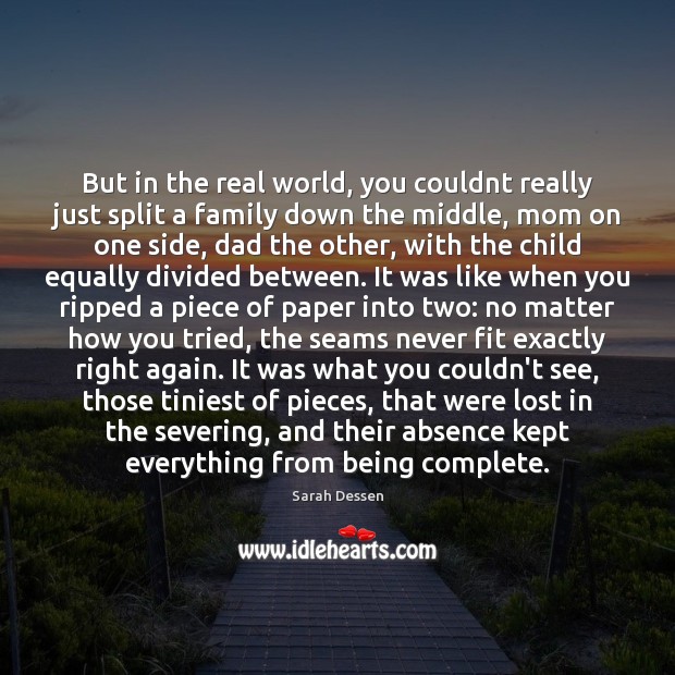 But in the real world, you couldnt really just split a family Sarah Dessen Picture Quote