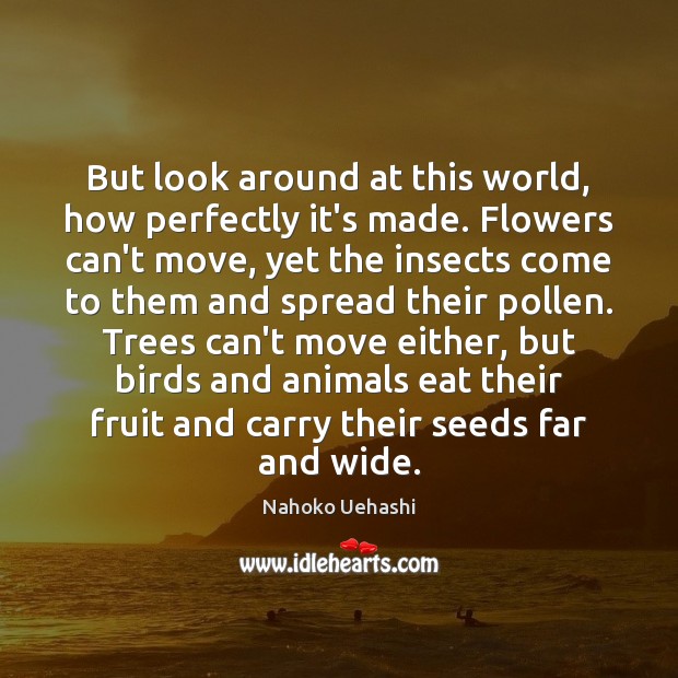 But look around at this world, how perfectly it’s made. Flowers can’t Nahoko Uehashi Picture Quote