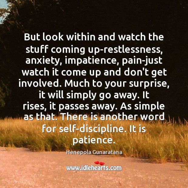 But look within and watch the stuff coming up-restlessness, anxiety, impatience, pain-just Henepola Gunaratana Picture Quote