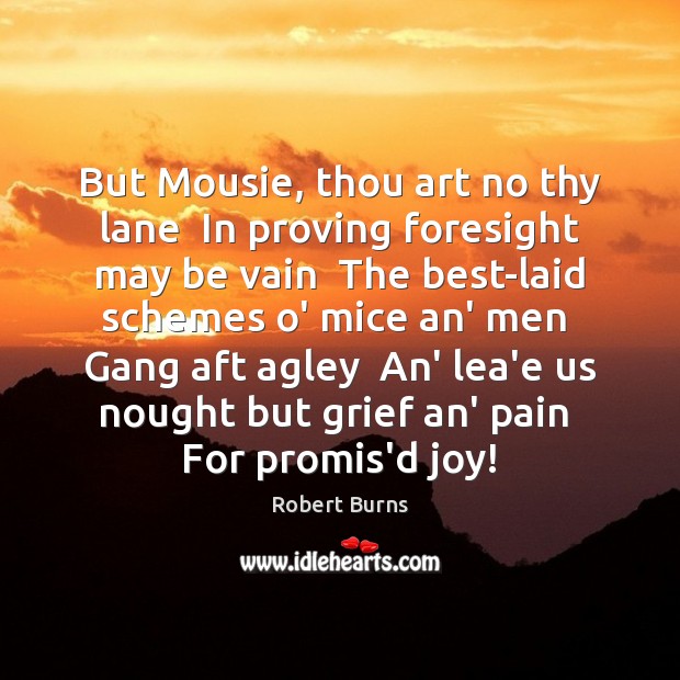 But Mousie, thou art no thy lane  In proving foresight may be Robert Burns Picture Quote