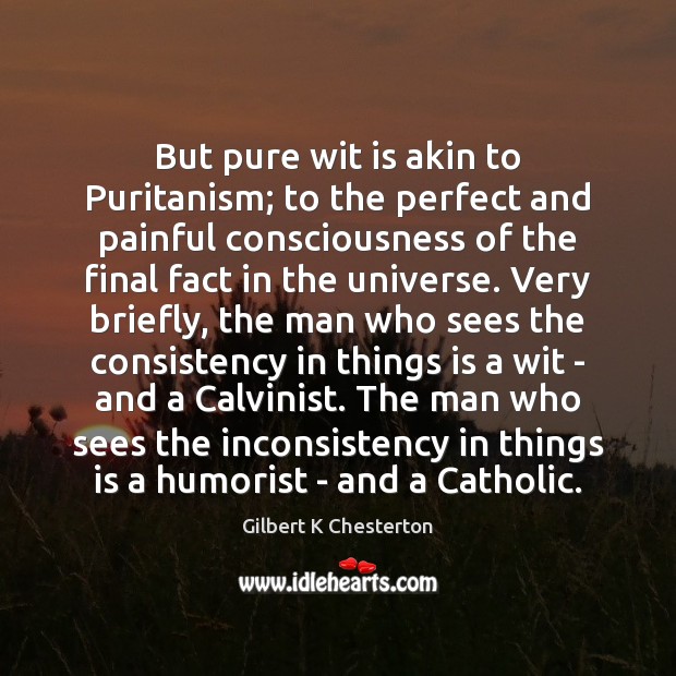 But pure wit is akin to Puritanism; to the perfect and painful Image