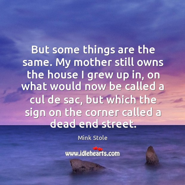 But some things are the same. My mother still owns the house I grew up in Mink Stole Picture Quote