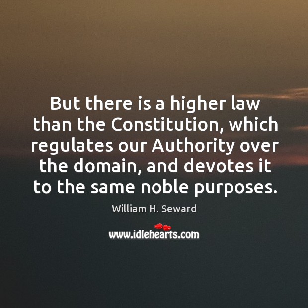 But there is a higher law than the constitution, which regulates our authority over the domain. William H. Seward Picture Quote