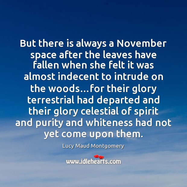 But there is always a November space after the leaves have fallen Lucy Maud Montgomery Picture Quote