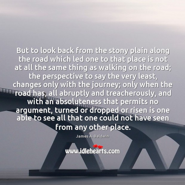 But to look back from the stony plain along the road which James A. Baldwin Picture Quote