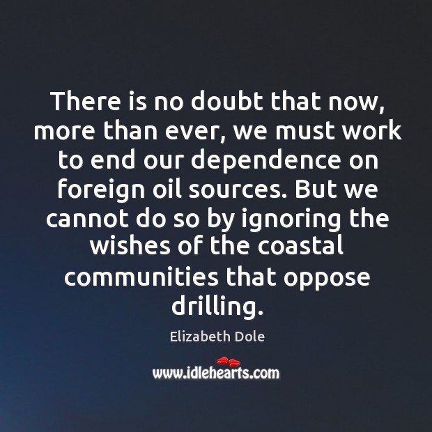 But we cannot do so by ignoring the wishes of the coastal communities that oppose drilling. Elizabeth Dole Picture Quote