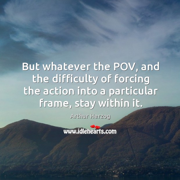 But whatever the pov, and the difficulty of forcing the action into a particular frame, stay within it. Image