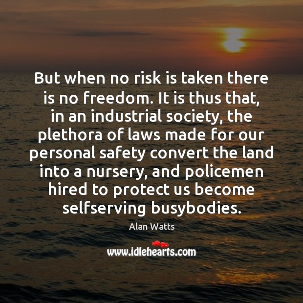 But when no risk is taken there is no freedom. It is Alan Watts Picture Quote