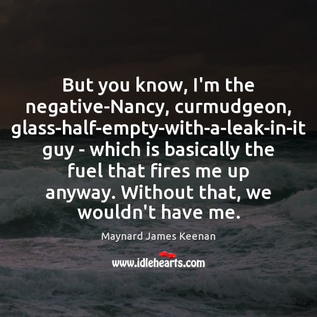 But you know, I’m the negative-Nancy, curmudgeon, glass-half-empty-with-a-leak-in-it guy – which is Maynard James Keenan Picture Quote