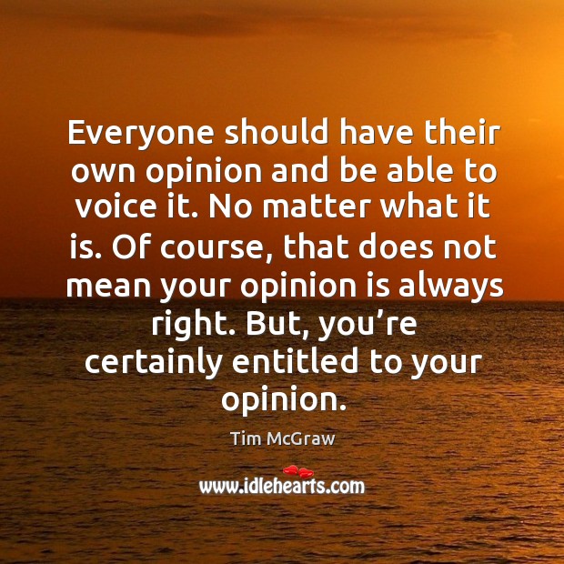 But, you’re certainly entitled to your opinion. Tim McGraw Picture Quote